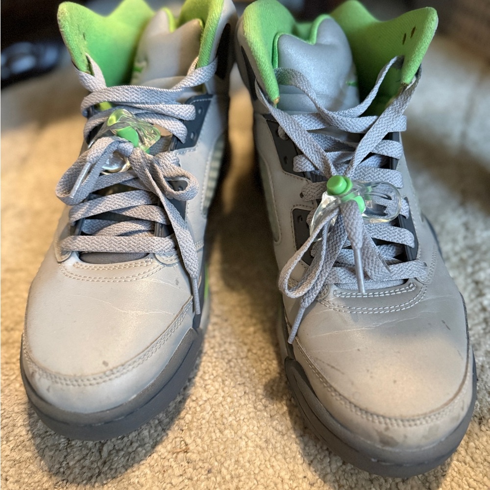 Jordan 5 Retro Gray and Green High-Top Sneakers